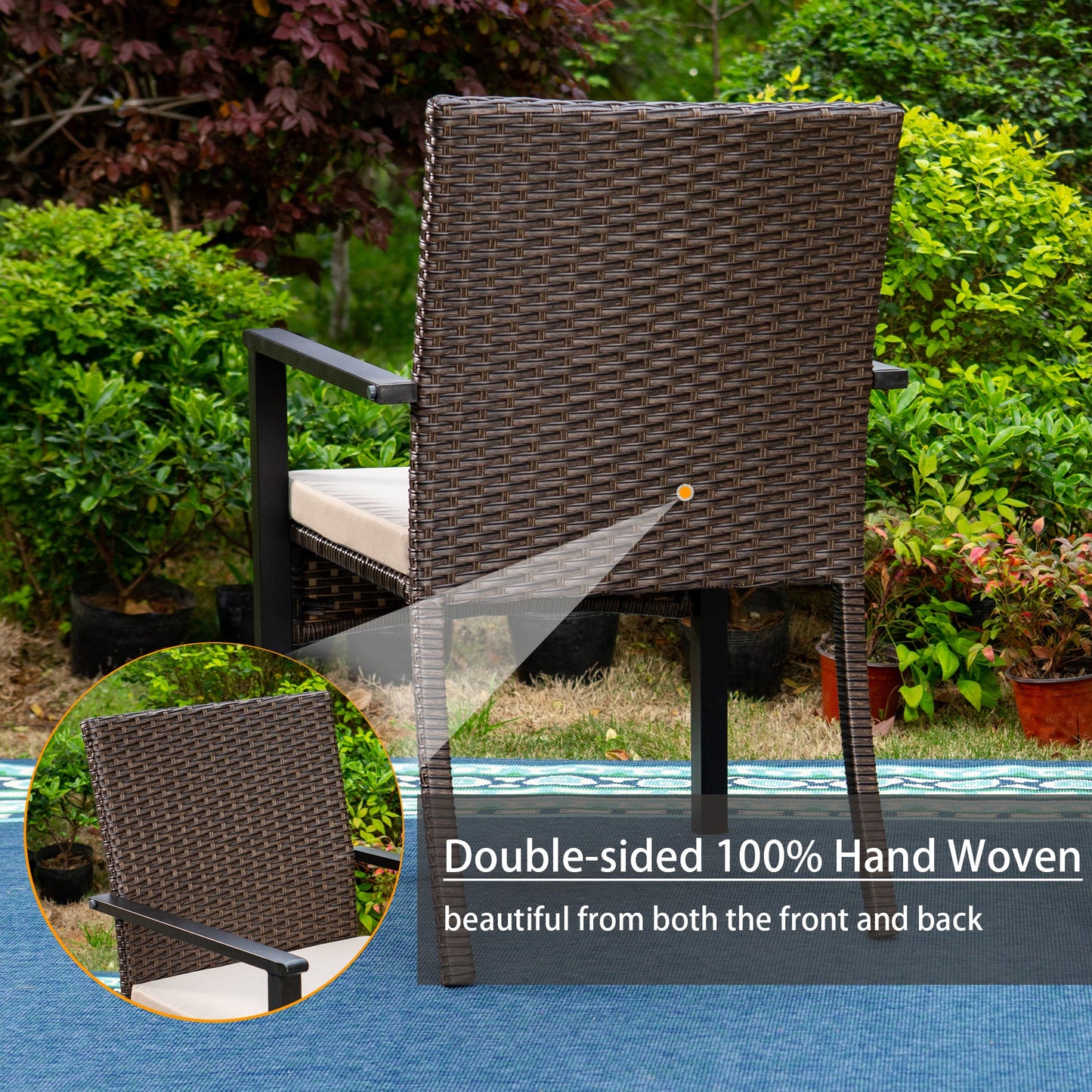 Rattan Dining Set 4 Seater Wood Like Table And Rattan Chairs