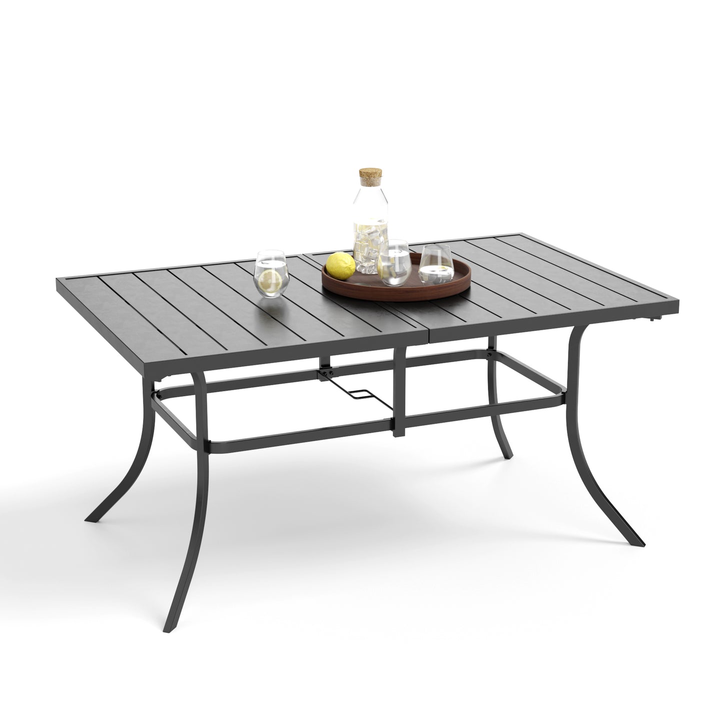 PHI VILLA Panel Steel Rectangle Outdoor Dining Table for 6 Chairs