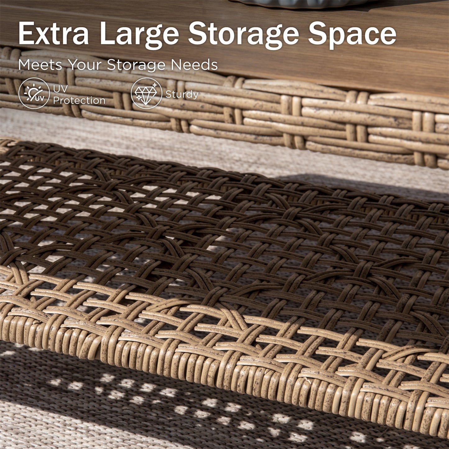 Boho Style Outdoor Wicker Conversation Sofa set with Acacia Wood Coffee Table - Phi Villa