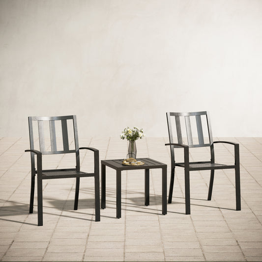 PHI VILLA 3-Piece Garden Bistro Set with Side Table & 2 Stackable Chairs