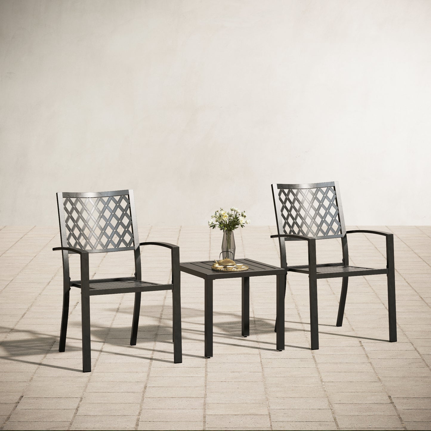 PHI VILLA 3-Piece Garden Bistro Set with Side Table & 2 Stackable Chairs
