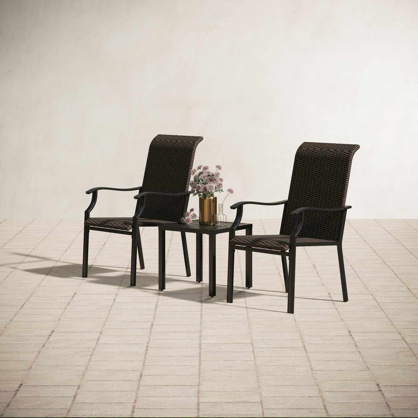 PHI VILLA 3-Piece Garden Bistro Set Rattan Dining Chairs & Small Square Side Table