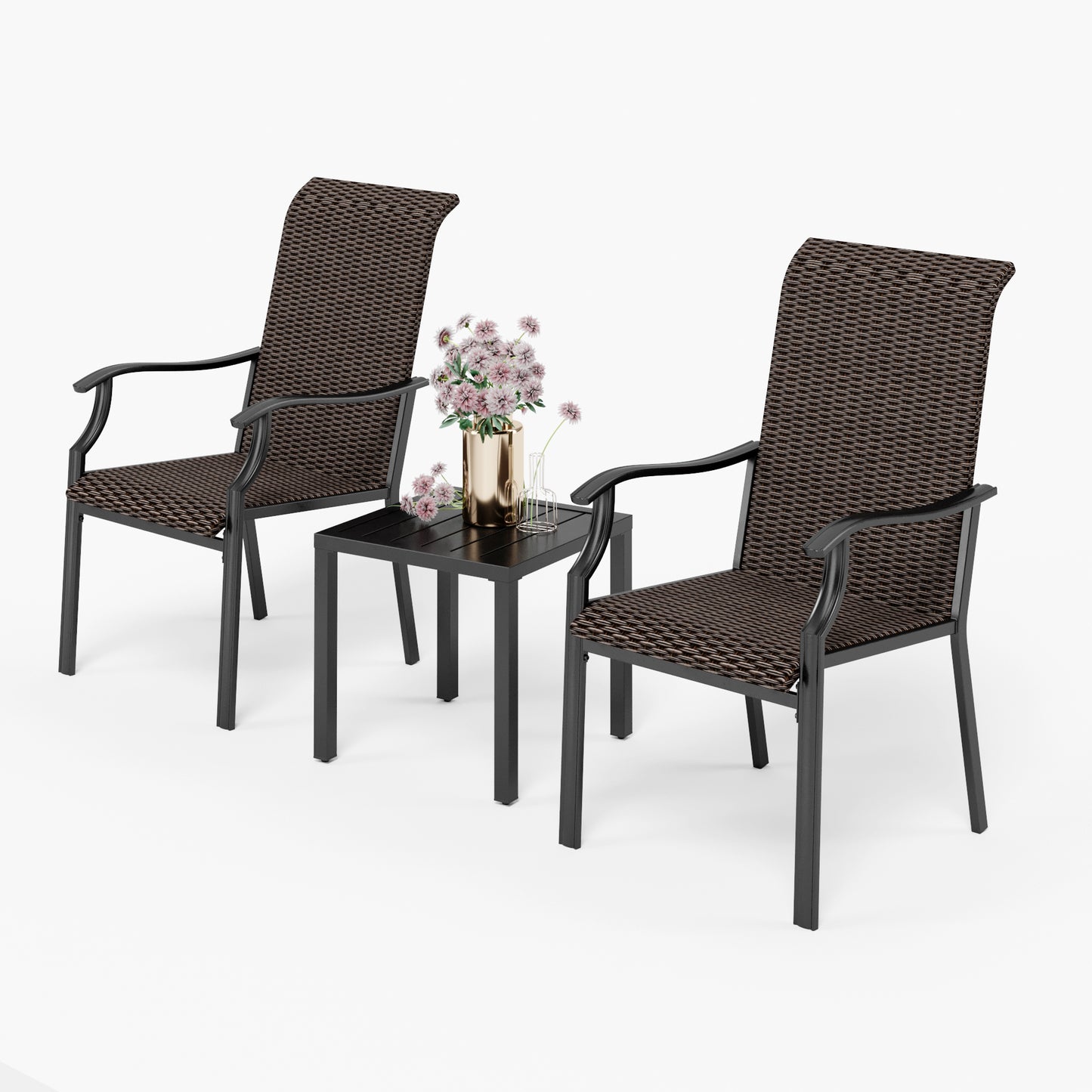 PHI VILLA 3-Piece Garden Bistro Set Rattan Dining Chairs & Small Square Side Table
