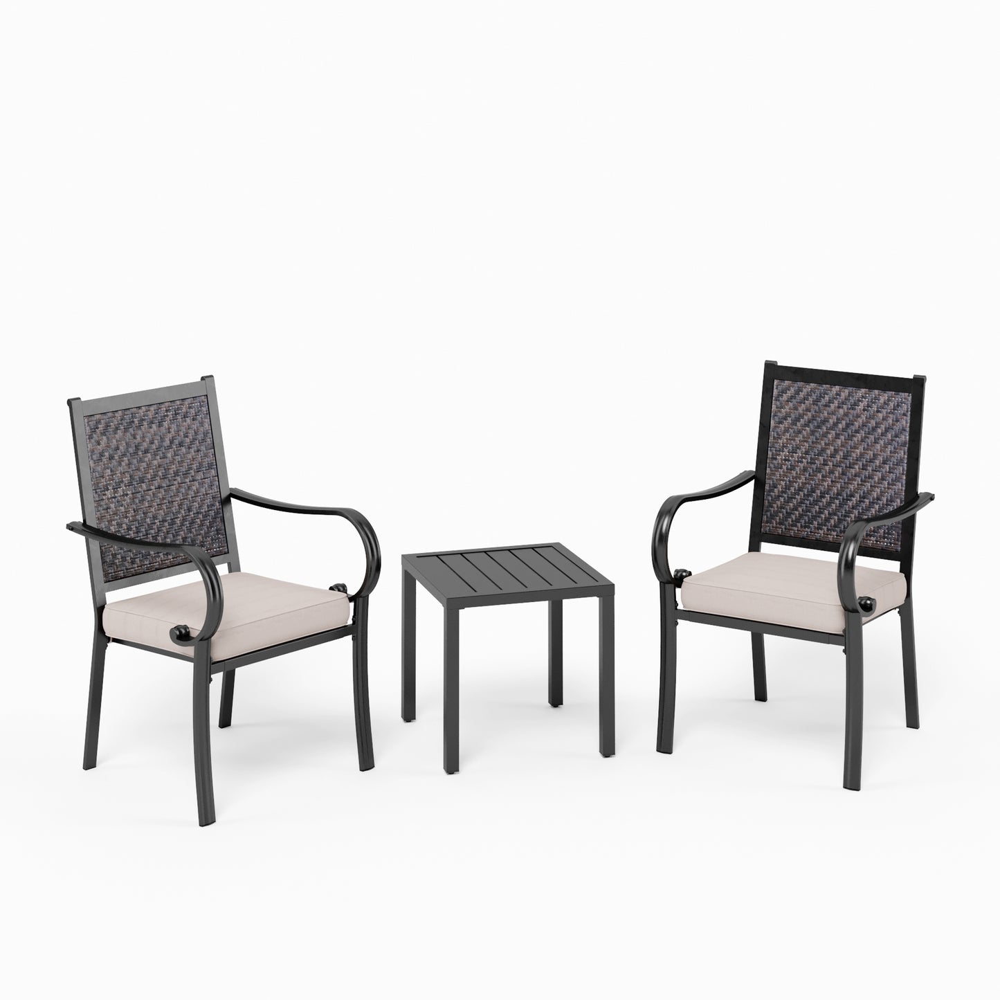 PHI VILLA 3-Piece Garden Bistro Set Rattan Dining Chairs & Small Square Side Table