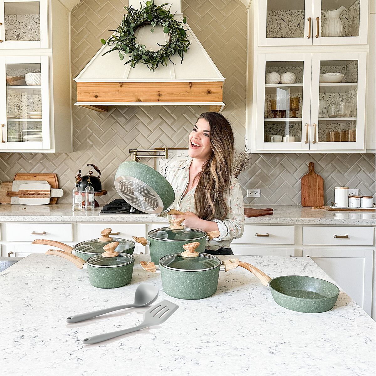 Kitchen Academy 12 Pieces Granite-Coating Nonstick Induction Cookware Set