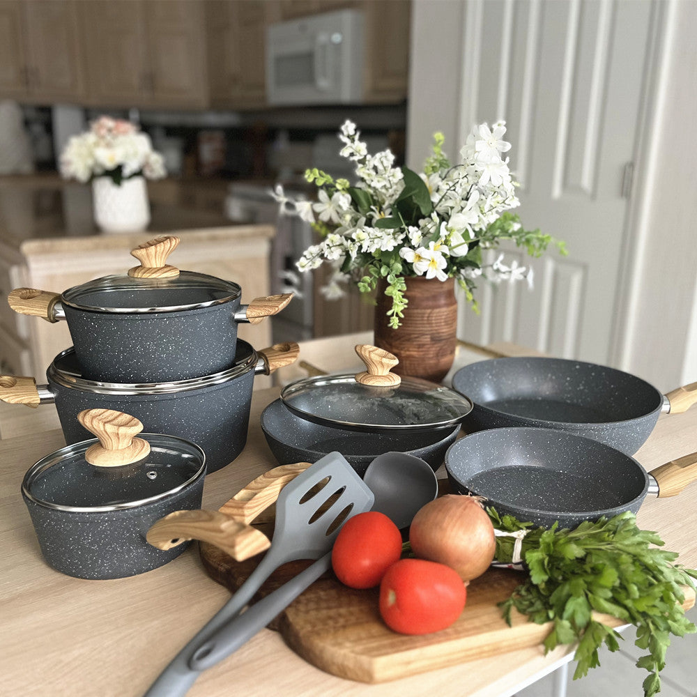 Kitchen Academy 12 Pieces Granite-Coating Nonstick Induction Cookware Set