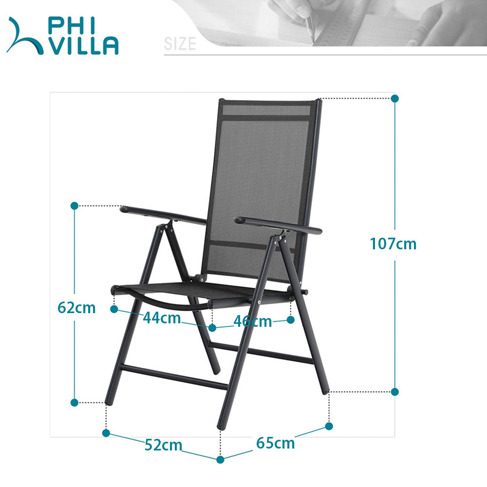 PHI VILLA Garden Dining Set 4 Seater Outdoor Folding Chair and Table