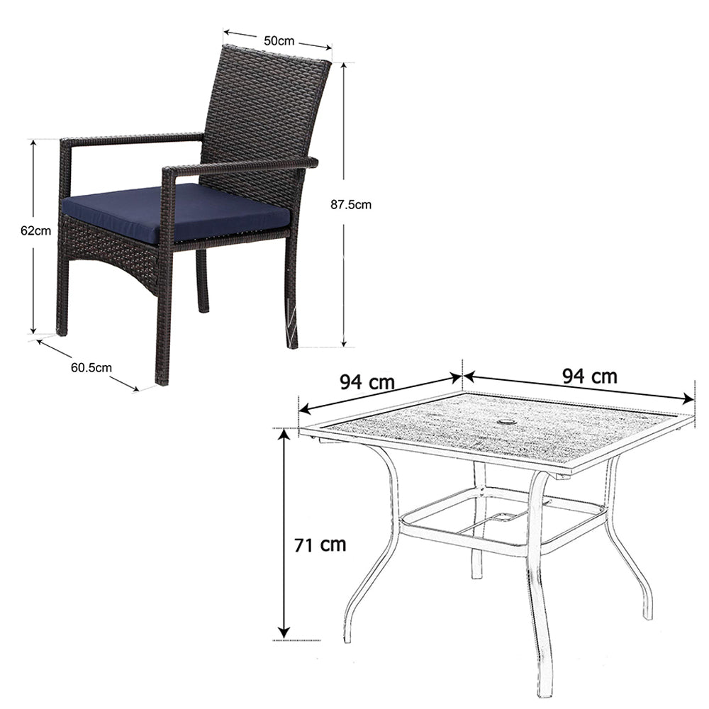 Garden Dining Set 4 Seater Wood-like Table And Rattan Chairs
