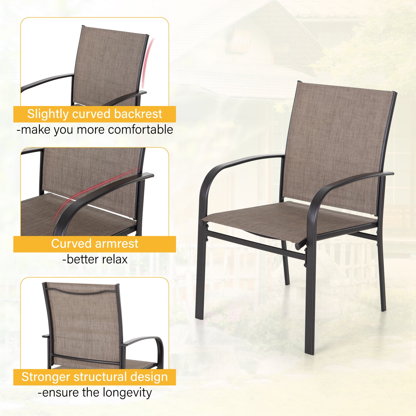 Lightweight Textilene Garden Dining Chairs 4PC