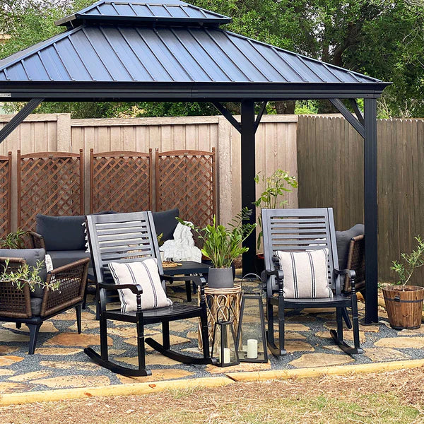 PHI VILLA Outdoor Acacia Wood Rocking Chair for Garden and Indoor