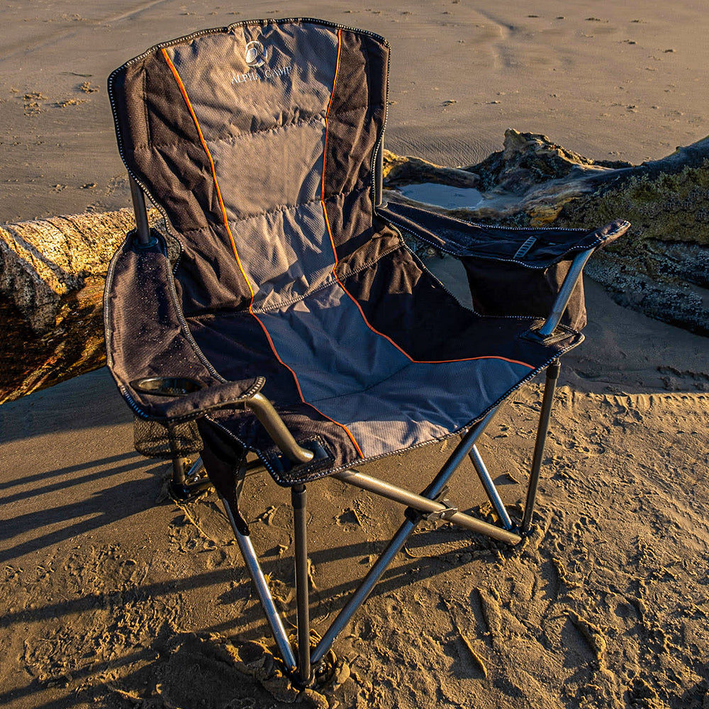 ALPHA CAMP Oversized Portable Folding Camping Chair with Cooler Bag, 200 kg Weight Capacity