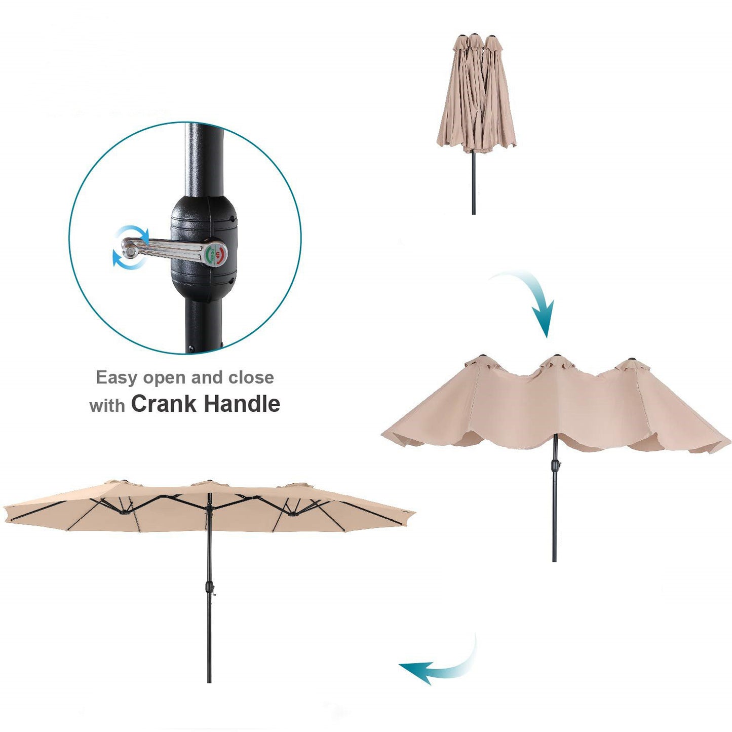 PHI VILLA 4m Large Double-Sided Outdoor Patio Umbrella