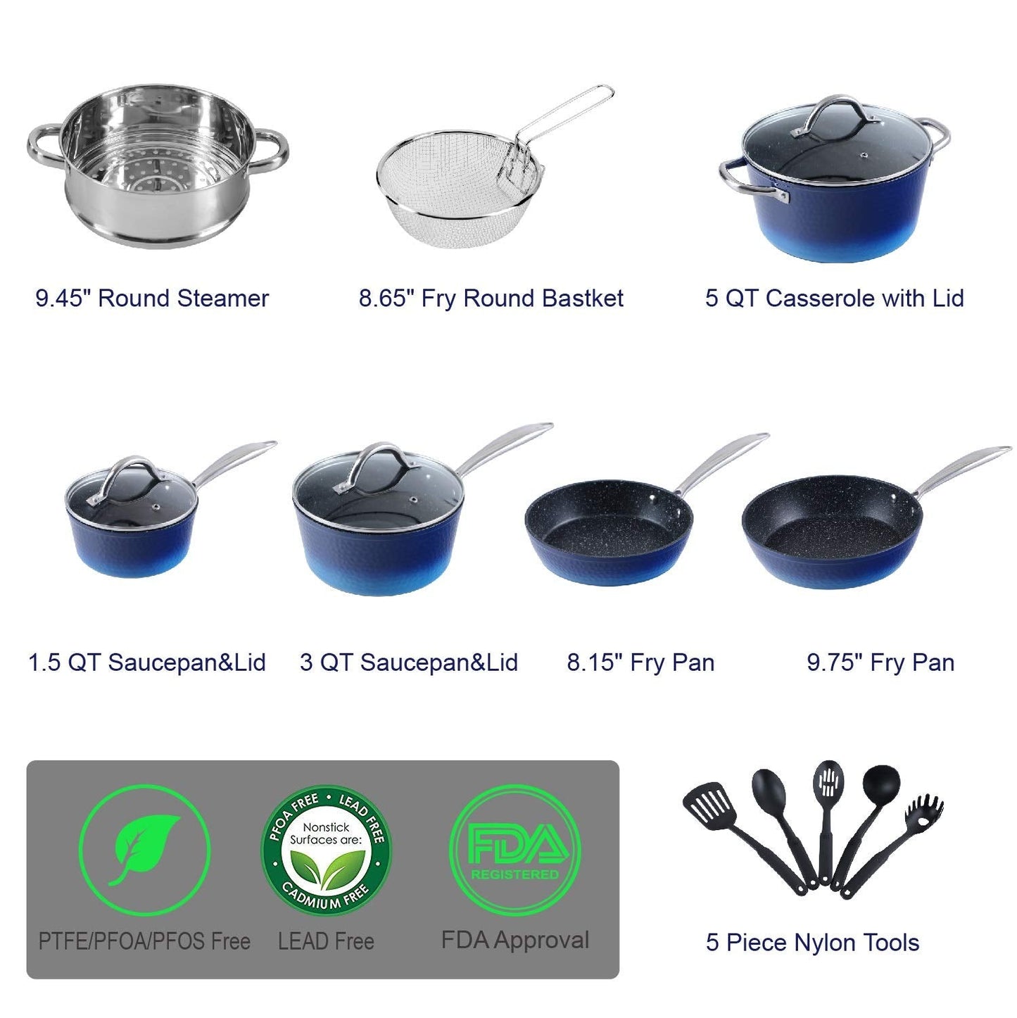Kitchen Academy Black 12 Piece Nonstick Cookware Set