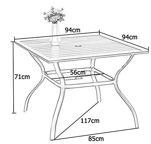 Phi Villa 37" Metal Steel Slat Patio Table with Umbrella Hole