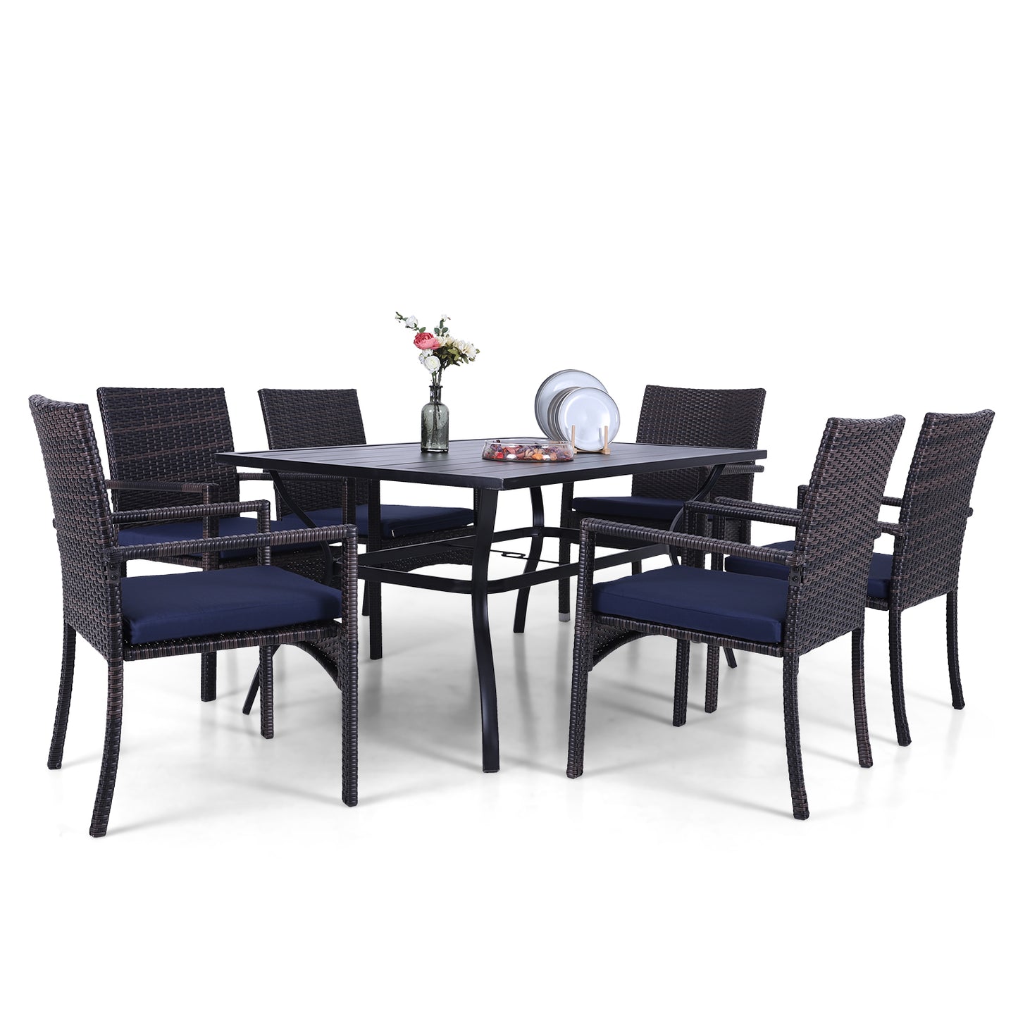 Garden Dining Set 6 Seater Table and Rattan Dining Chair