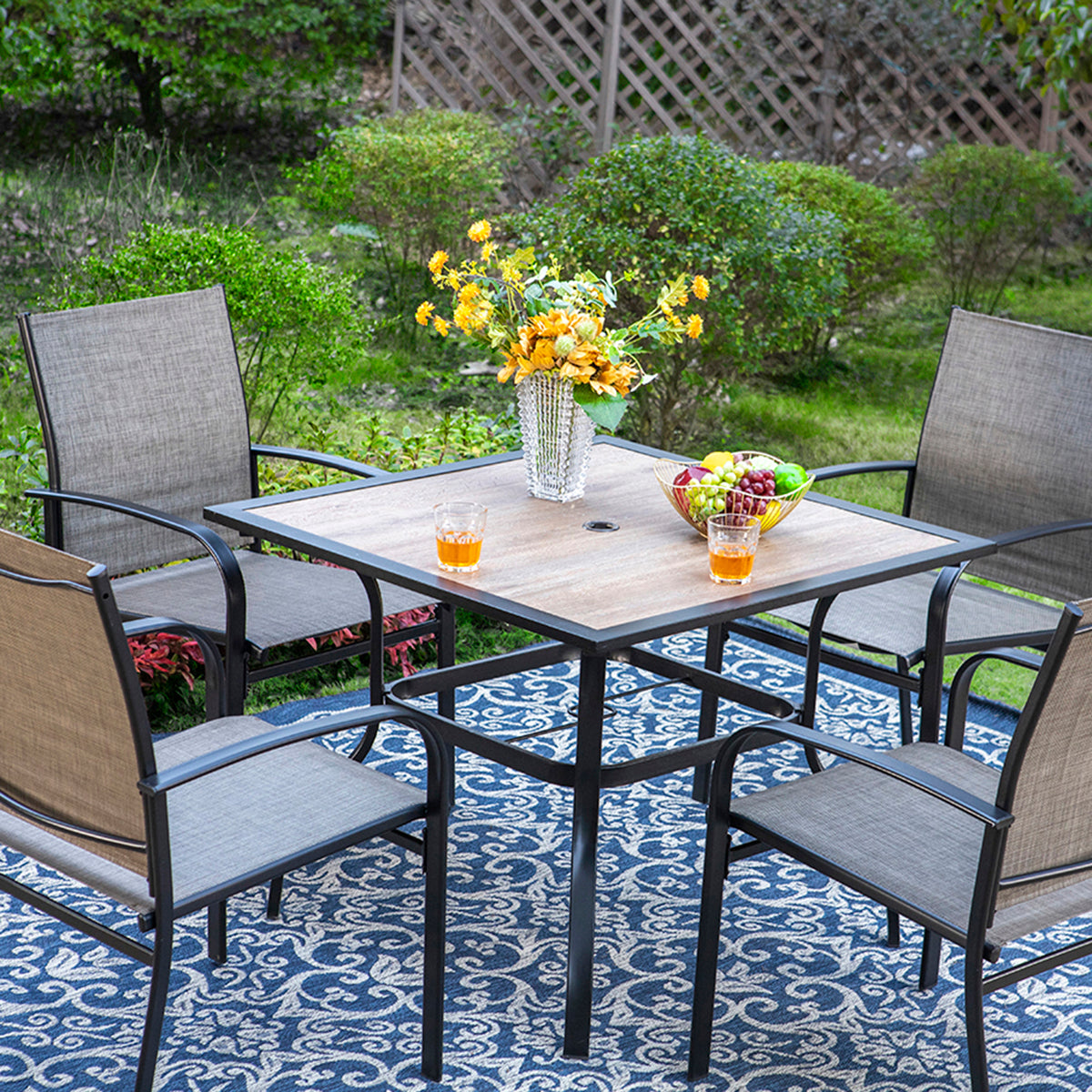 PHI VILLA Garden Dining Set 4 seater Wood-like Table And Chairs