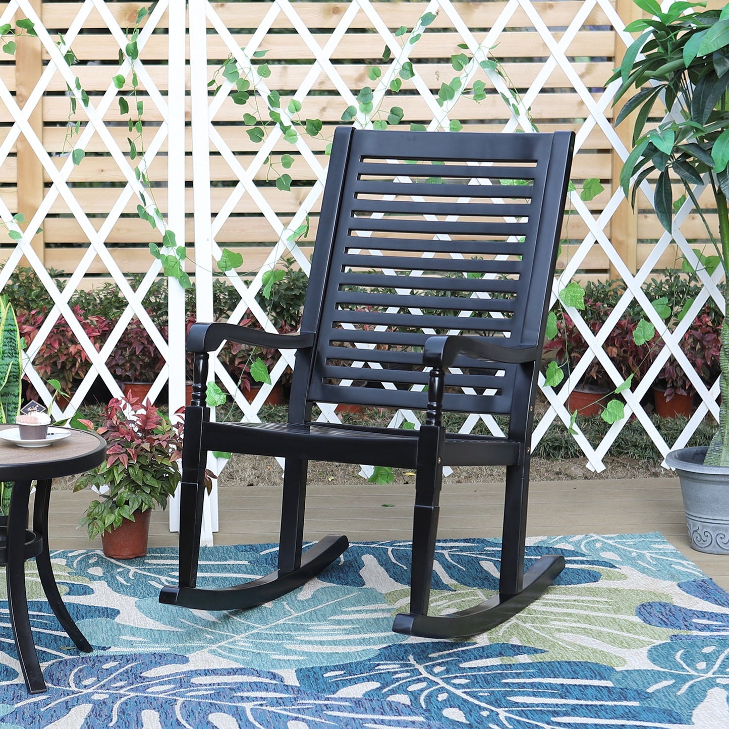 PHI VILLA Outdoor Acacia Wood Rocking Chair for Garden and Indoor