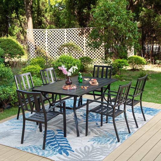 PHIVILLA Rectangle Patio Table and 6 Stackable Chairs 7-Piece Metal Outdoor Patio Dining Sets