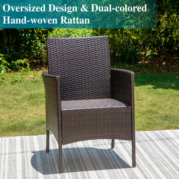 Garden Dining Set 4 Seater Wood-like Table And Rattan Chairs