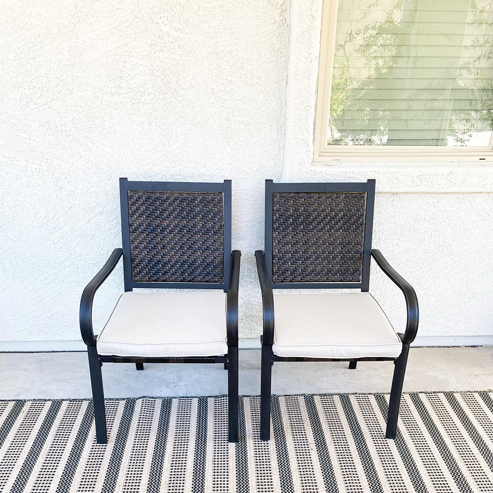 Cushioned Garden Chairs Outdoor Rattan Dining Chairs Set of 2