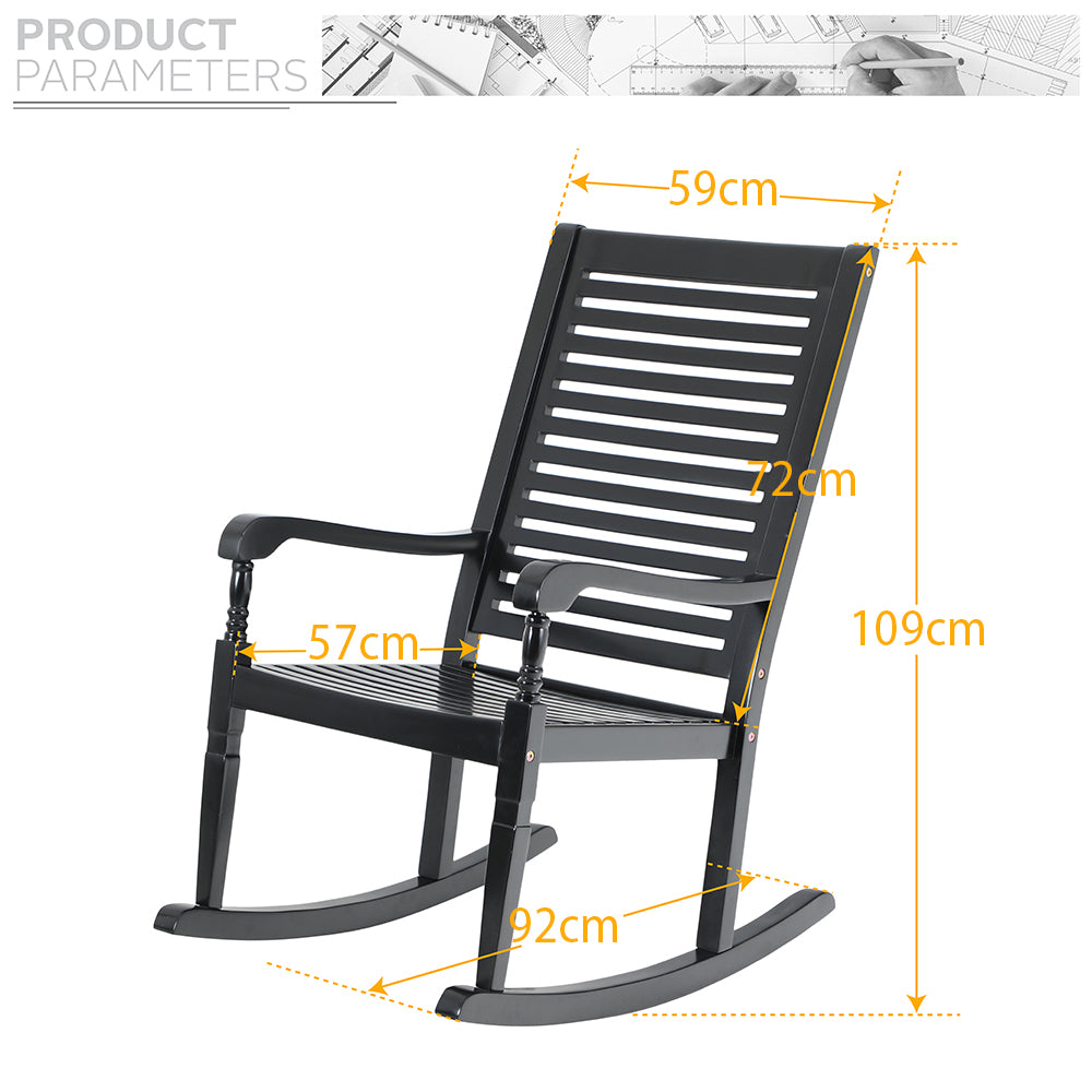 PHI VILLA Outdoor Acacia Wood Rocking Chair for Garden and Indoor