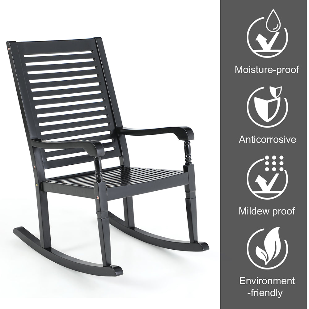 PHI VILLA Outdoor Acacia Wood Rocking Chair for Garden and Indoor