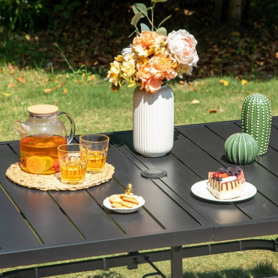 PHI VILLA Panel Steel Rectangle Outdoor Dining Table for 6 Chairs