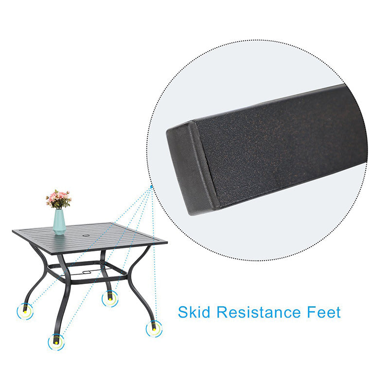 Phi Villa 37" Metal Steel Slat Patio Table with Umbrella Hole