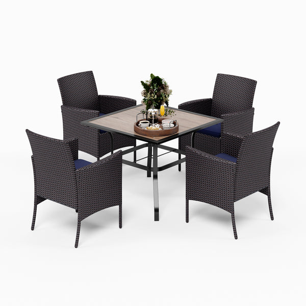 Garden Dining Set 4 Seater Wood-like Table And Rattan Chairs