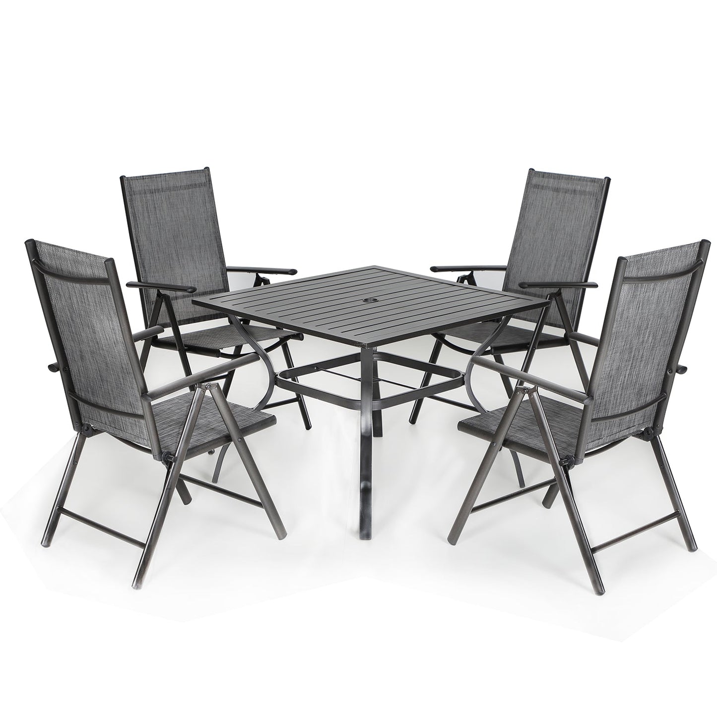 PHI VILLA Garden Dining Set 4 Seater Outdoor Folding Chair and Table
