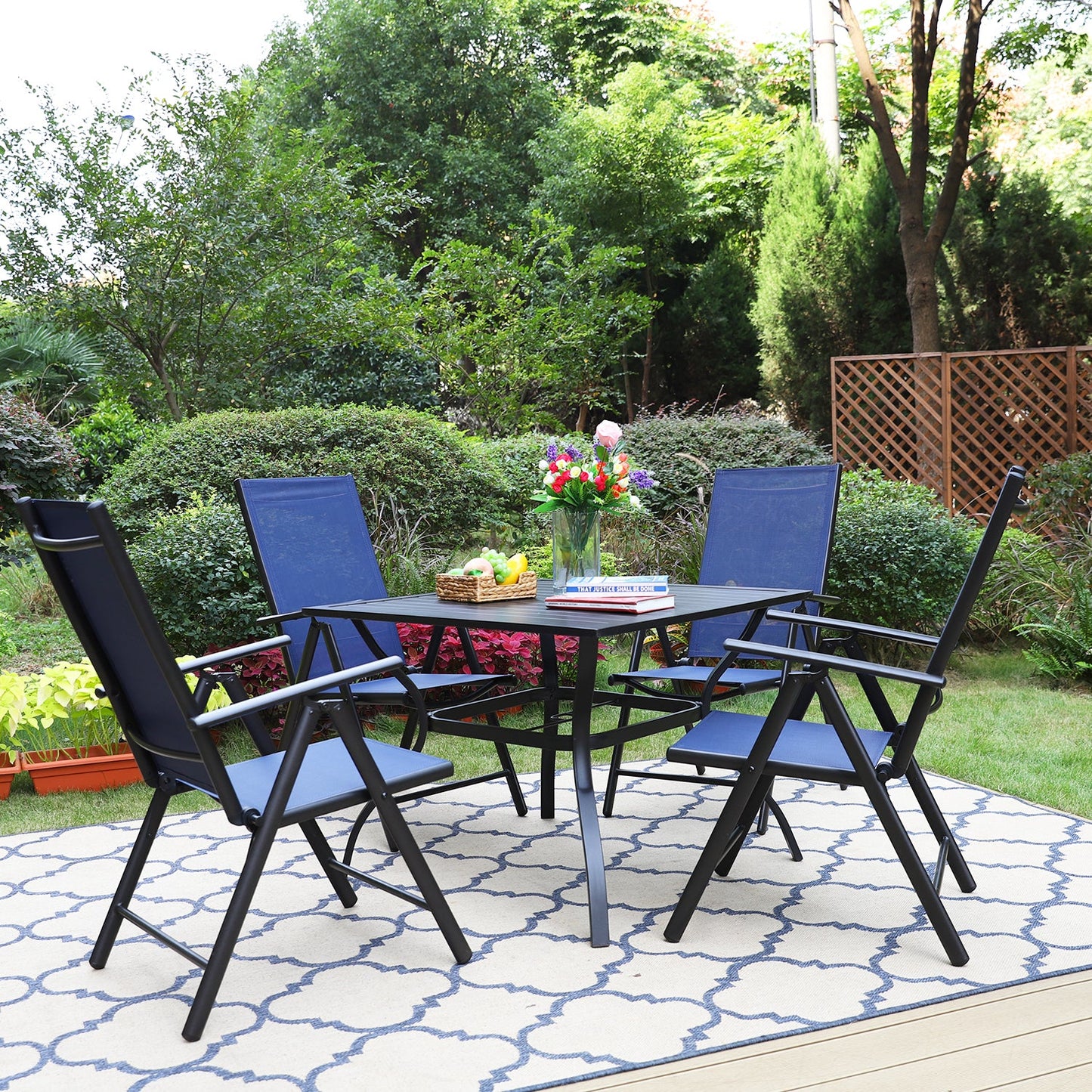 PHI VILLA Garden Dining Set 4 Seater Outdoor Folding Chair and Table