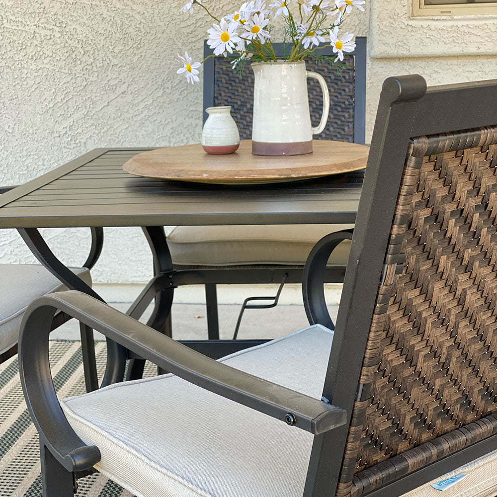 4 Seater Outdoor Dining Set Metal Table And Rattan Chairs