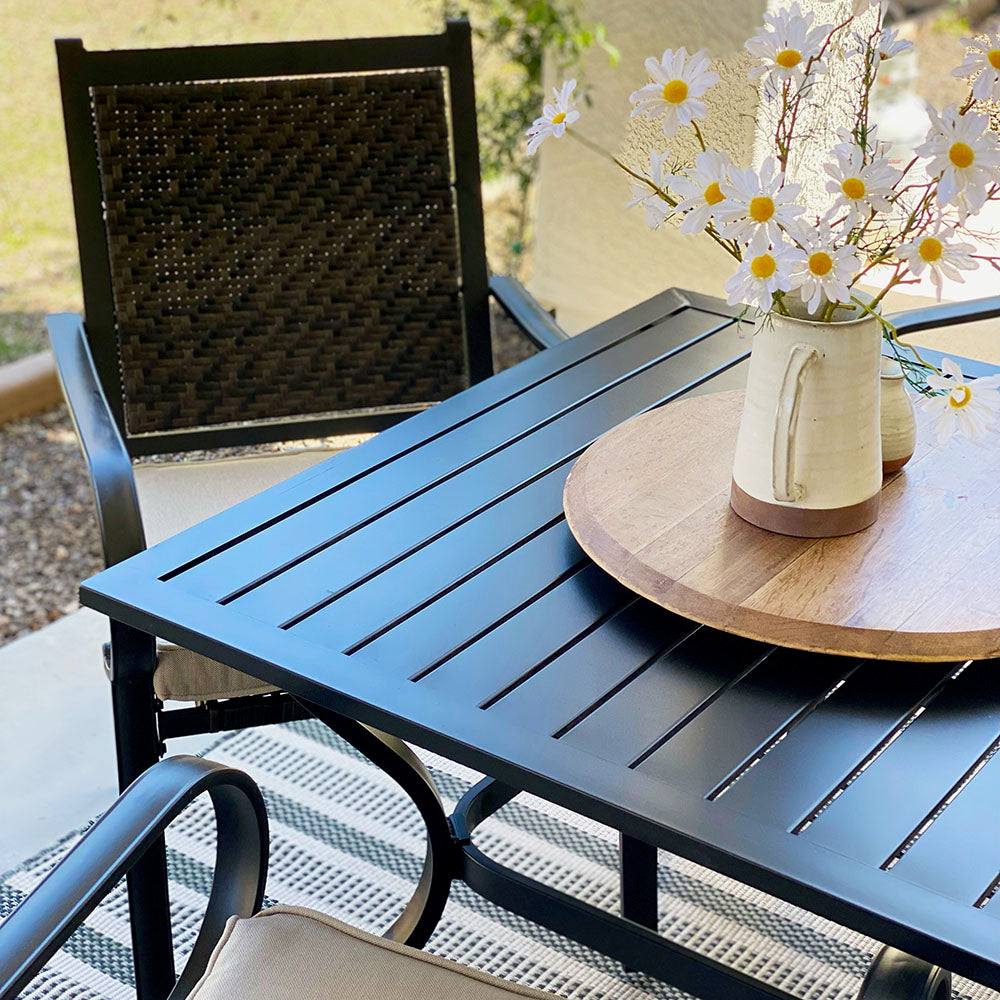 4 Seater Outdoor Dining Set Metal Table And Rattan Chairs