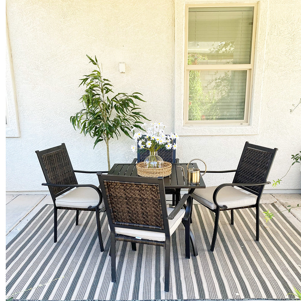 4 Seater Outdoor Dining Set Metal Table And Rattan Chairs