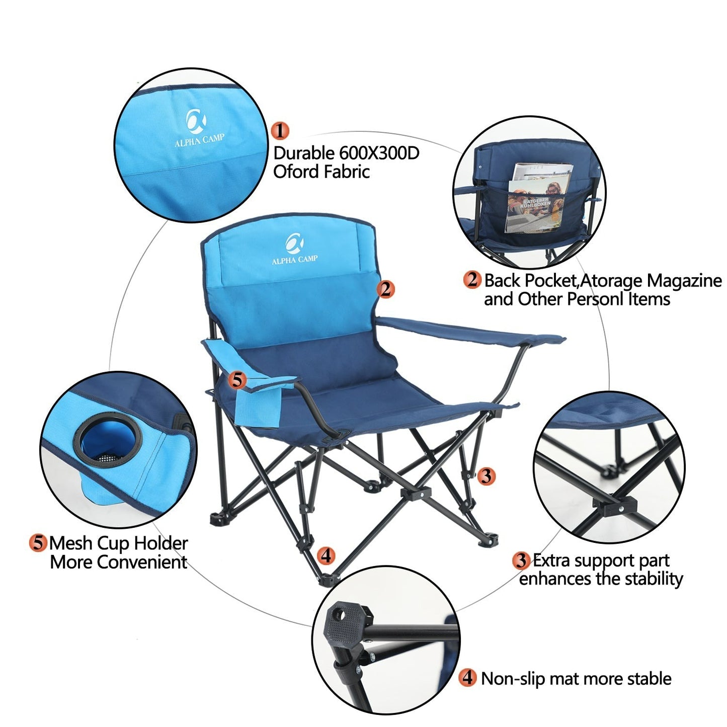 ALPHA CAMP Folding Camping Chairs With Cup Holder