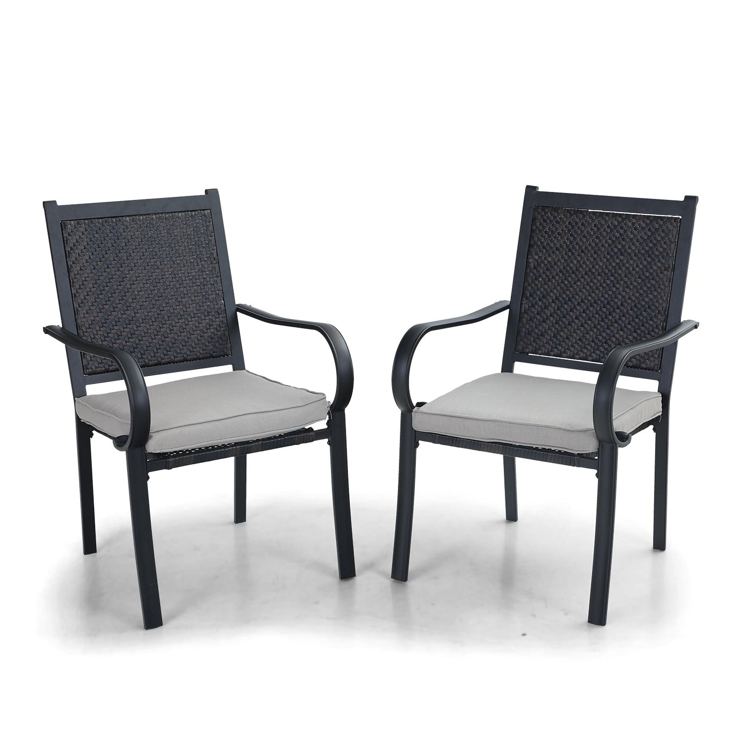 Cushioned Garden Chairs Outdoor Rattan Dining Chairs Set of 2