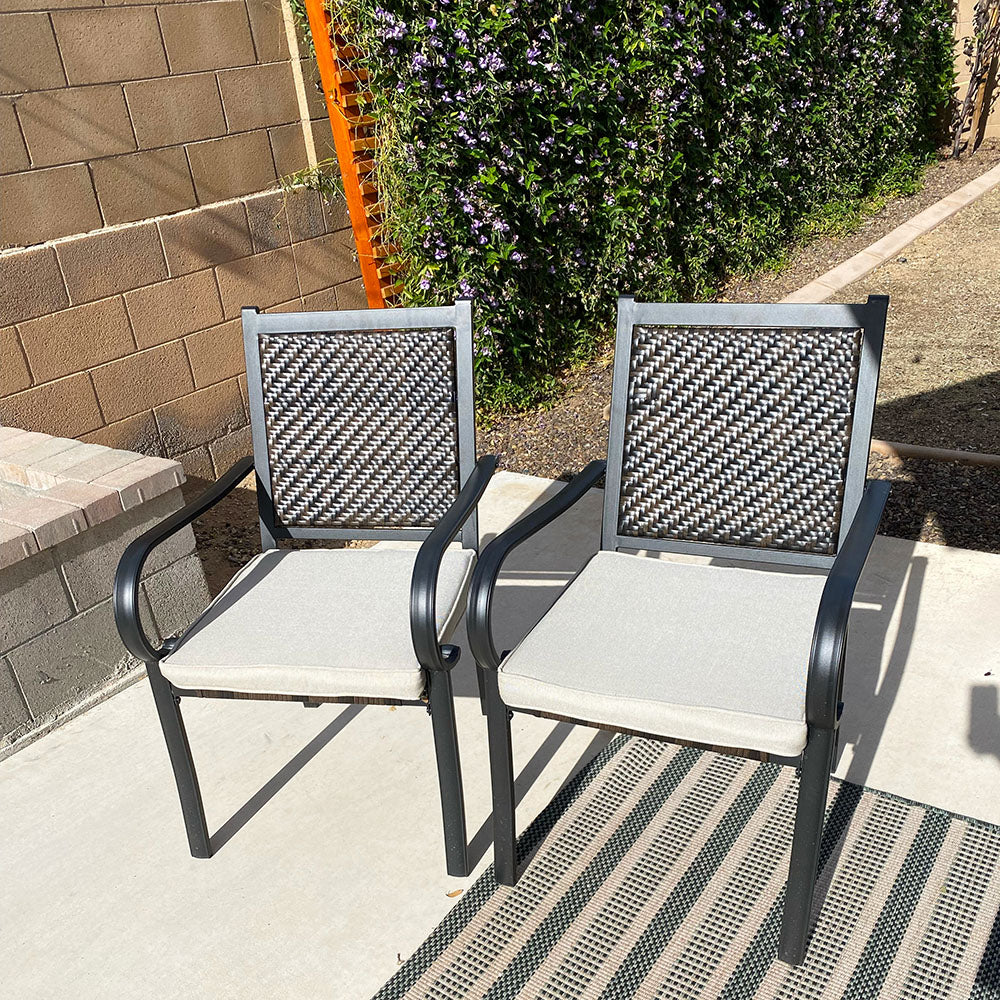 Cushioned Garden Chairs Outdoor Rattan Dining Chairs Set of 2