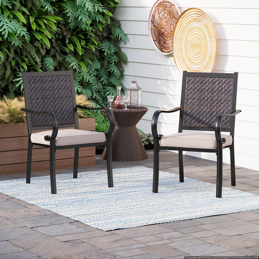 Cushioned Garden Chairs Outdoor Rattan Dining Chairs Set of 2