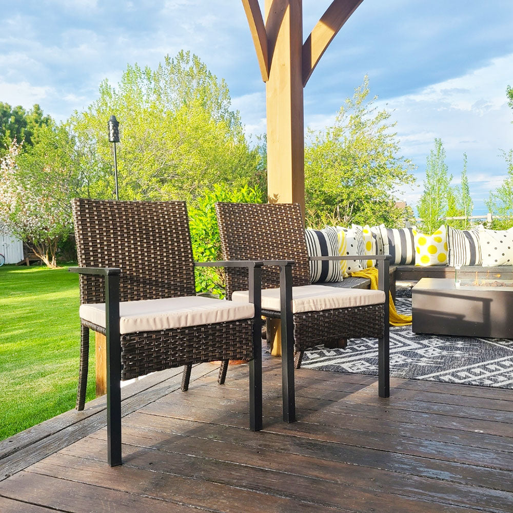 Rattan Dining Chairs Outdoor Cushioned Garden Chairs Set of 2