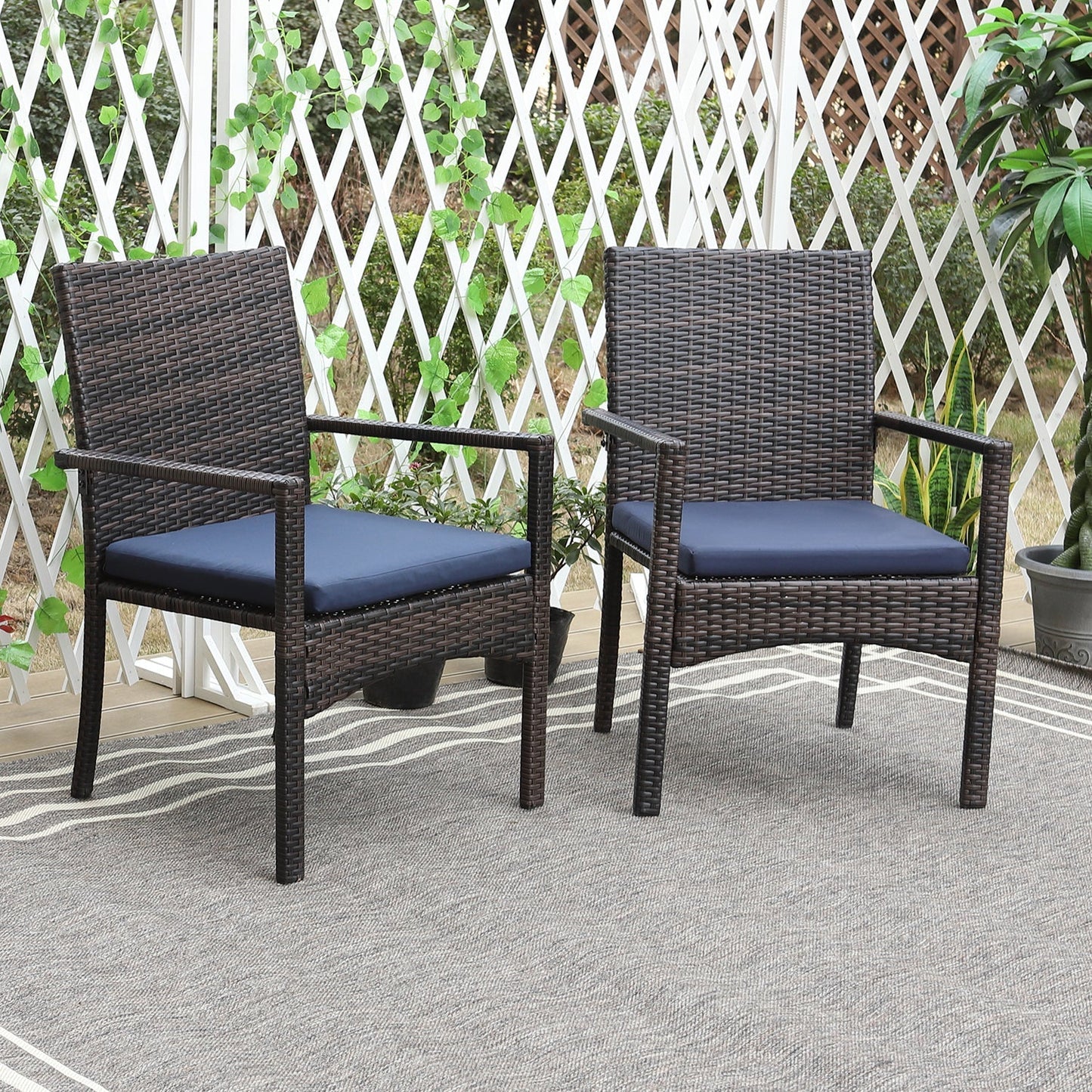 Rattan Dining Chairs Outdoor Cushioned Garden Chairs Set of 2