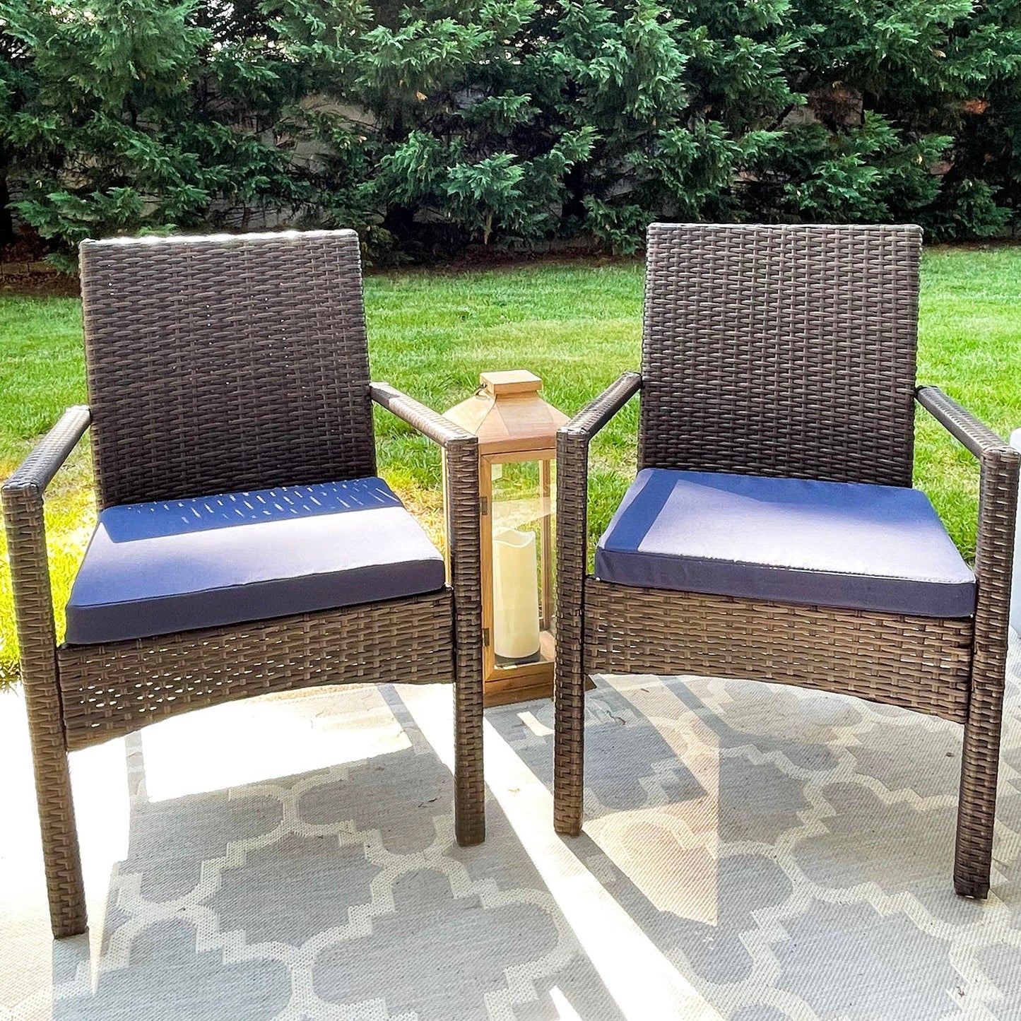 Rattan Dining Chairs Outdoor Cushioned Garden Chairs Set of 2