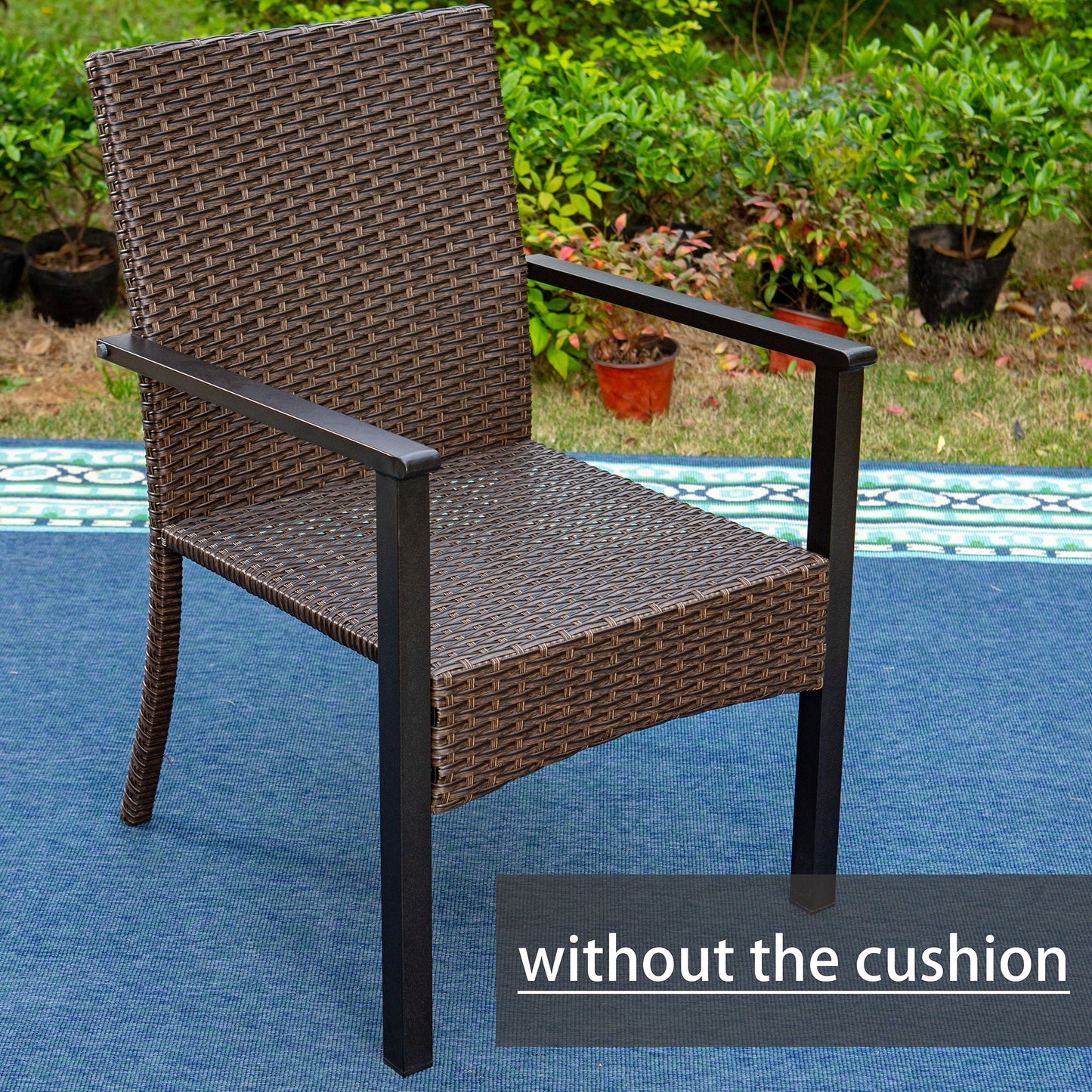 Rattan Dining Chairs Outdoor Cushioned Garden Chairs Set of 2