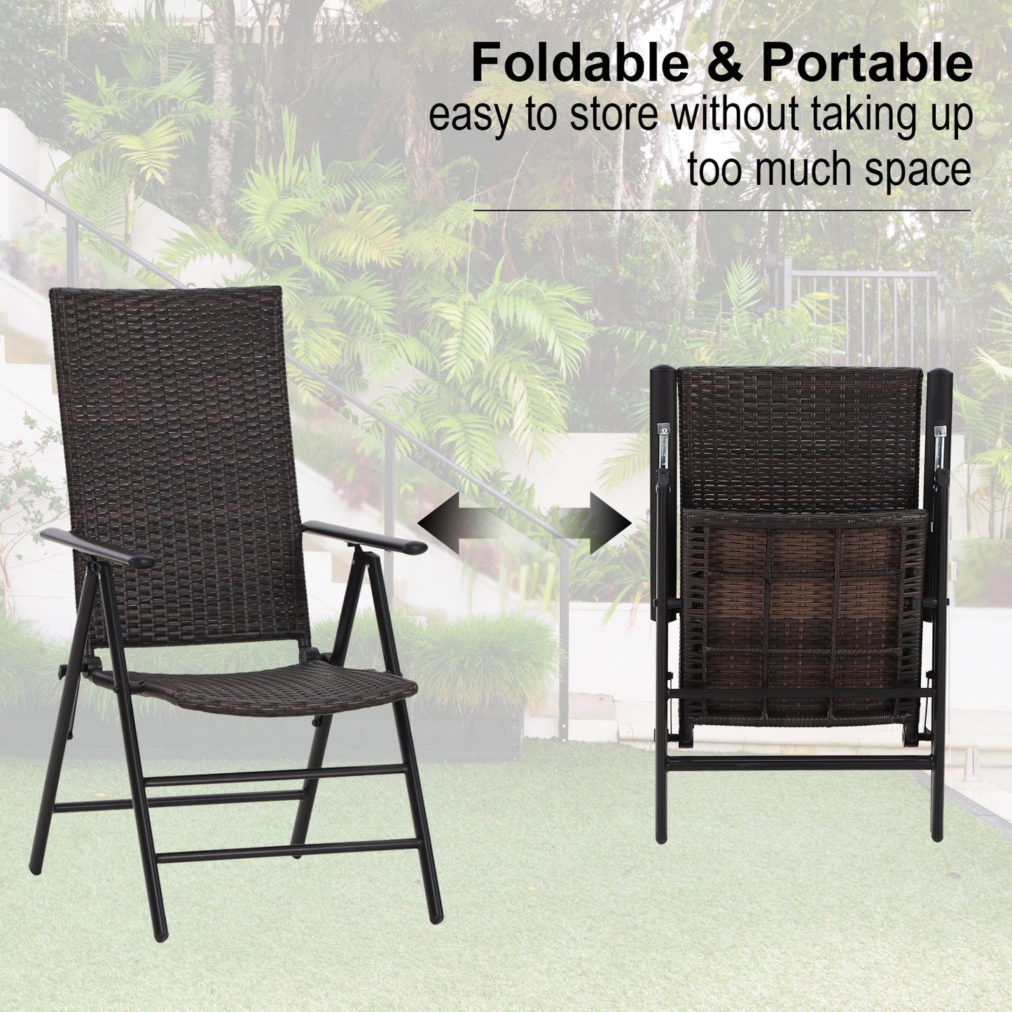 Reclining Rattan Garden Chairs Folding Chairs For Outdoors Set of 2