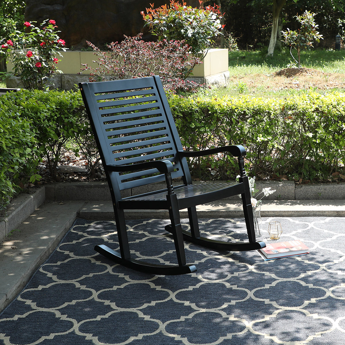 PHI VILLA Outdoor Acacia Wood Rocking Chair for Garden and Indoor