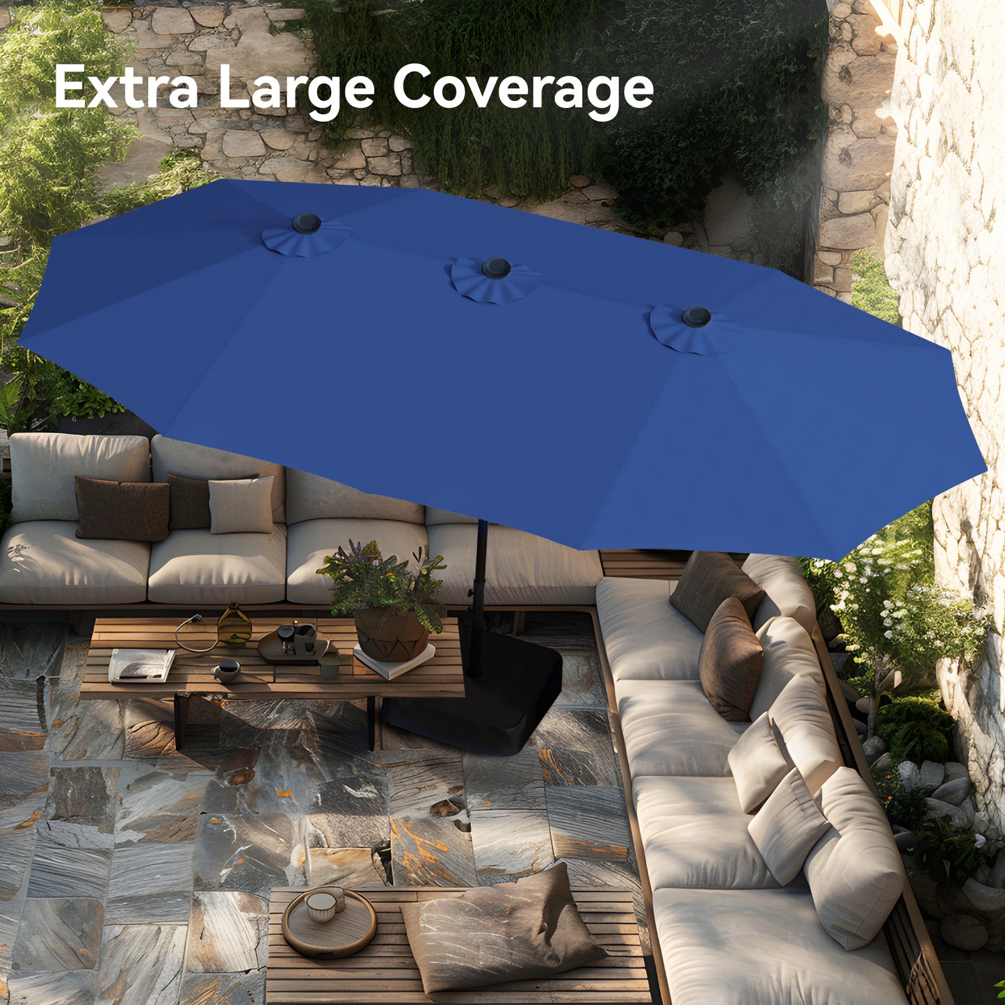 PHI VILLA 4.6m Double-Sided Extra Large Patio Twin Umbrella (Base Included)