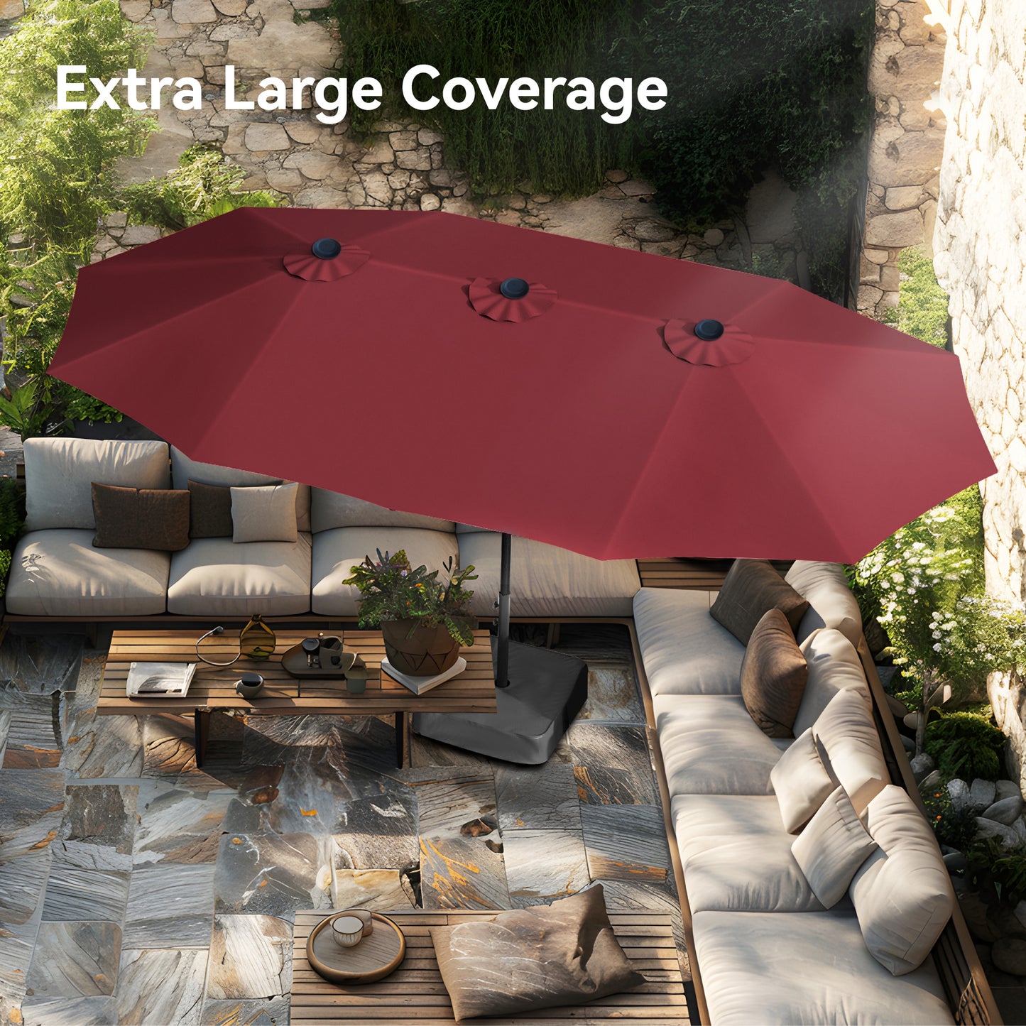 PHI VILLA 4.6m Double-Sided Extra Large Patio Twin Umbrella (Base Included)