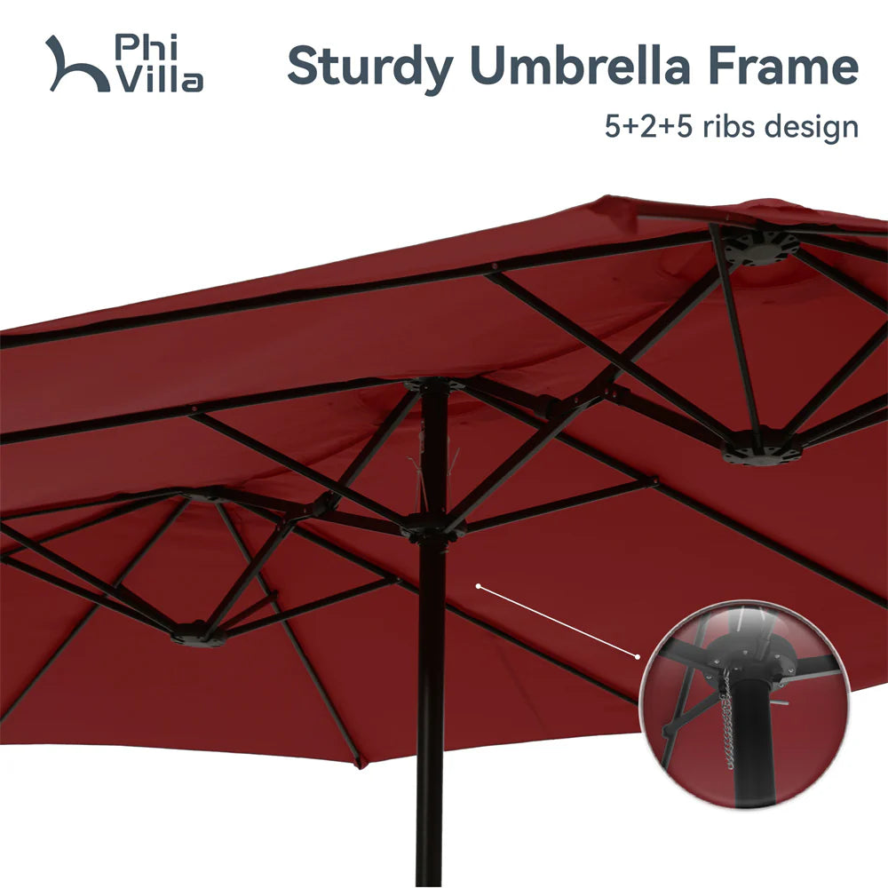 PHI VILLA 4.6m Double-Sided Extra Large Patio Twin Umbrella (Base Included)