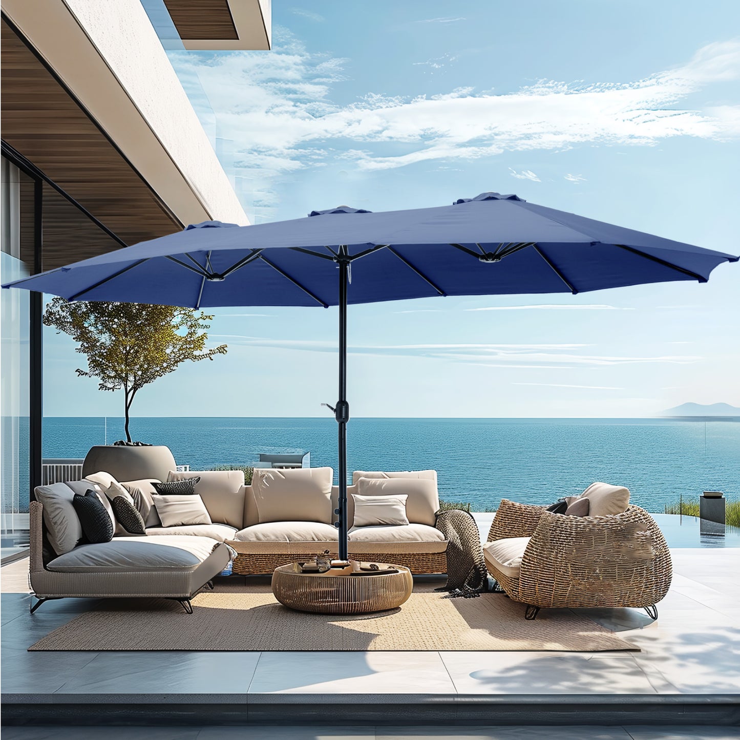 PHI VILLA 4.6m Double-Sided Extra Large Patio Twin Umbrella (Base Included)