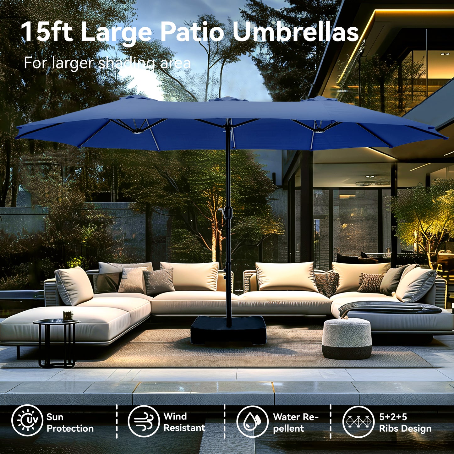 PHI VILLA 4.6m Double-Sided Extra Large Patio Twin Umbrella (Base Included)