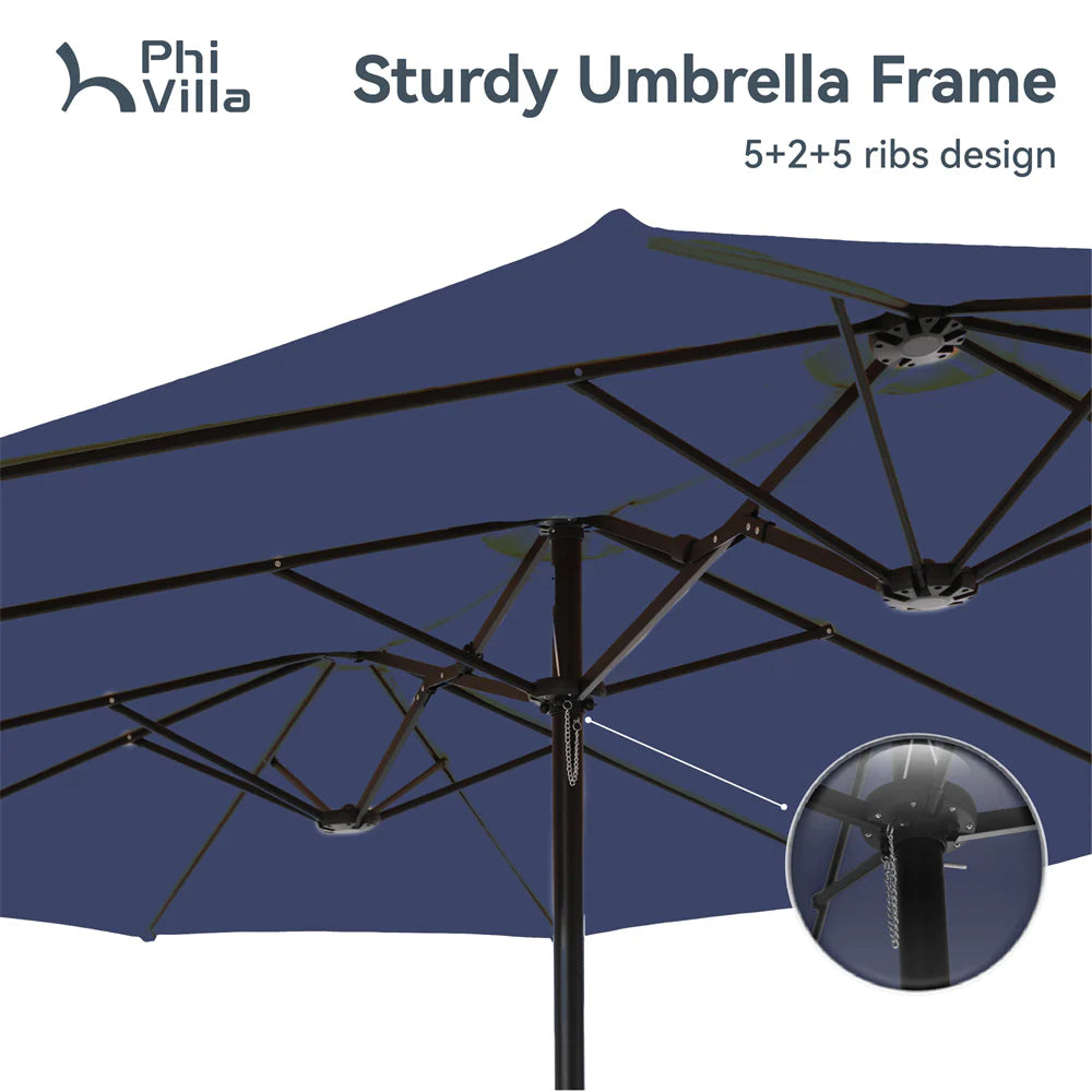 PHI VILLA 4.6m Double-Sided Extra Large Patio Twin Umbrella (Base Included)